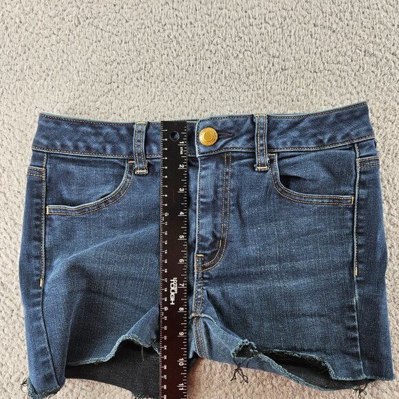 American‎ Eagle Shorts Womens 6 Denim Super Stretch Jegging Cut Off Distressed - Picture 11 of 15